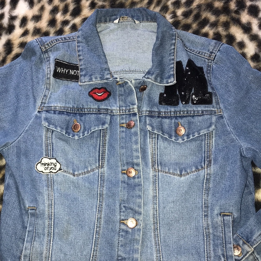 Highway jeans letterman “M” patch Denim jacket L - Picture 2 of 3